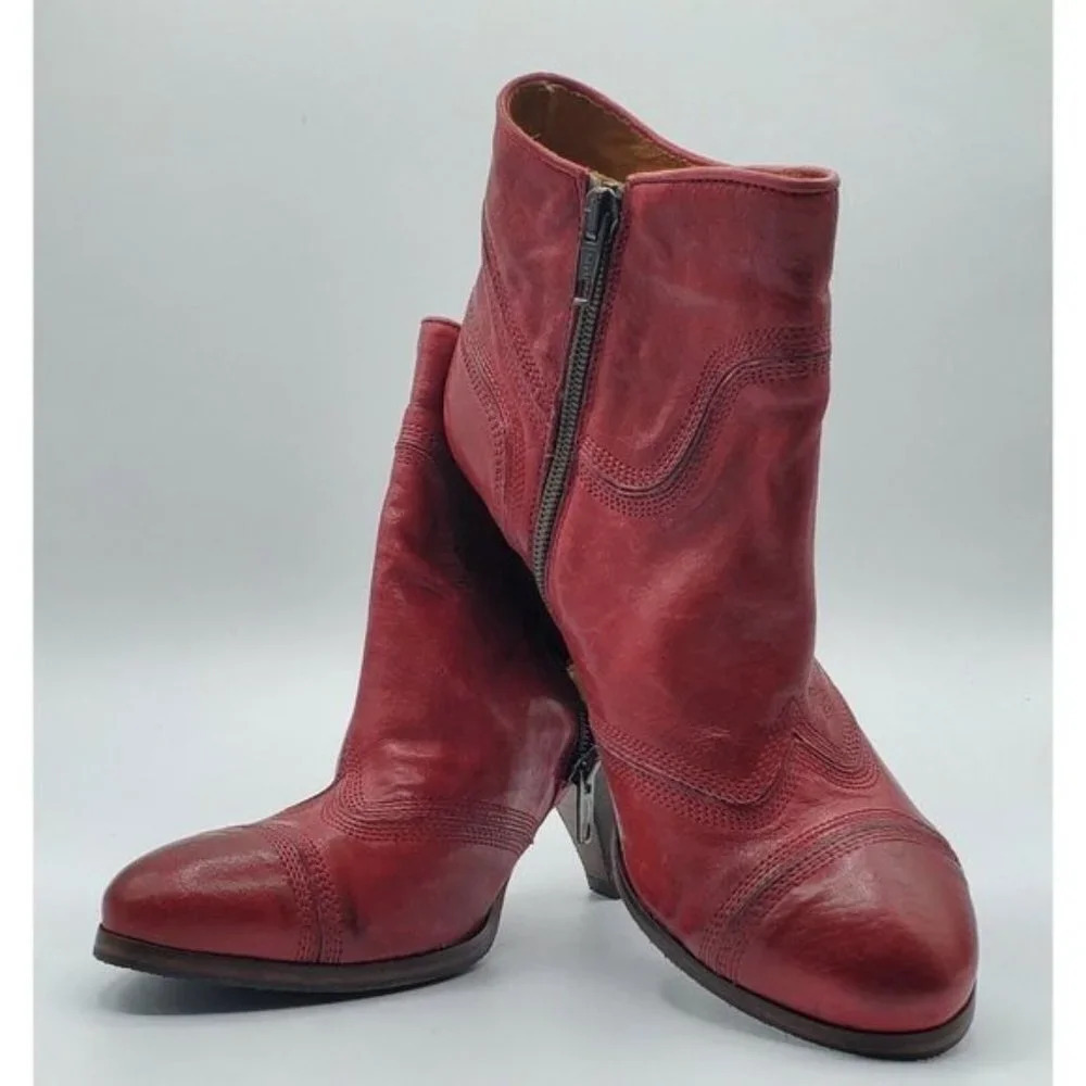 Gidigio "Patriot" Red Leather Bootie / Ankle Boots Size 38 US 7 Italy NWOB - Picture 2 of 12